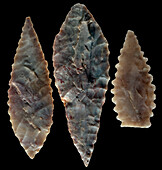 Neolithic serrated flint arrowheads