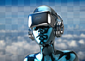 Person wearing a virtual reality headset, illustration