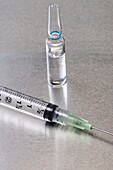 Glass medication ampule and syringe