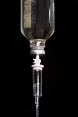 Glass IV bottle, drip chamber and IV tubing