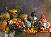 Still life with different kinds of pumpkins