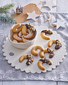Vanilla crescents with walnuts and chocolate icing