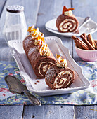 Creamy cinnamon-caramel sponge cake roll