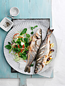 Cornish sea bass stuffed with fennel and olives
