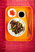 hot and sour aubergine with sticky rice