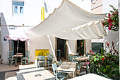 Typical courtyard restaurant, Olhao, near Faro, Algarve, Portugal