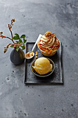 Apple-walnut cupcakes with apple-ginger sorbet