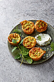 Courgette cakes with herb quark