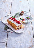 Loaf cake with cranberries and cream for Christmas