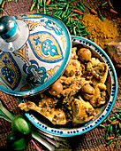 Moroccan lemon chicken cooked in a tagine