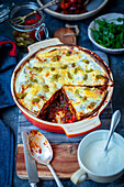 Lasagne made with tortilla wraps and red kidney bean sauce