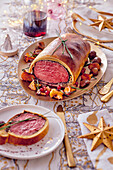 Fillet of beef in brioche dough at Christmas