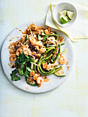 Pad Thai with rice ribbon noodles, tofu, prawns and snake beans