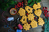 Christmas baking concept with gingerbread cookies and spices