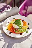 Burrata with coloured tomatoes and pesto