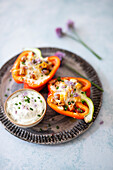 Stuffed peppers with tofu and a quark dip