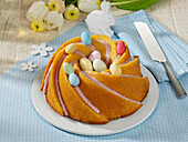 Amaretto Easter cake with sugar eggs
