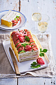 Savoury toast cake with cheese and salami