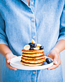 Pancakes with banana and blueberries