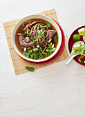 Pho Bo with filet mignon and soba noodles