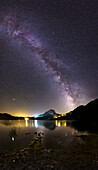 Milky Way above mountains and lake, Portugal