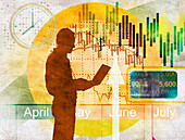 Businessman analysing finance data, illustration