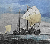 Vikings crossing the North Sea, 19th century illustration