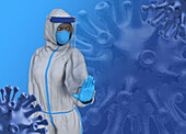 Woman wearing personal protection clothing, illustration