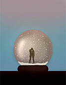 Couple embracing inside a snow globe, illustration