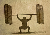 Weightlifter lifting books, illustration