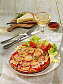 Cauliflower pizza with provolone cheese and tomatoes (flourless)