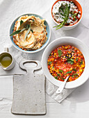Tomato orange butter, paprika mango dip, fermented asparagus dip