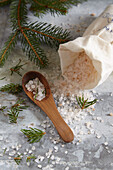 Bath salts made from Himalayan salt and spruce needles