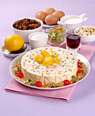 Amaretto ice cream cake with candied fruit