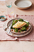 Marinated beans with kale and cod