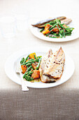 Butternut and broccoli super salad with mackerel