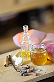Homemade body balm made from almond oil to soothe the skin