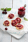 Vegan puff pastry buns with cherry coconut fruit spread