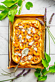 Vegan apricot-lavender tart with almond-vanilla cream