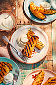Rum-glazed grilled pineapple with creme fraiche