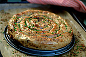 Börek filled with pumpkin, spinach and feta