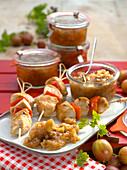 Chicken skewers with gooseberry chutney