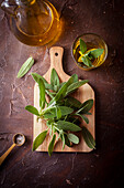 Fresh sage leaves and olive oil