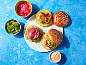 Prawn and lime guacamole burgers