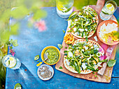 Grilled greens and ricotta flatbreads