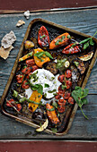 Roasted vegetables with burrata and mint pesto