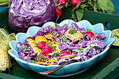 Corn and red cabbage salad with lime dressing