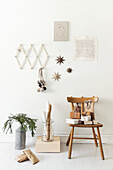 Christmas ambience in natural shades with presents, stars and baubles