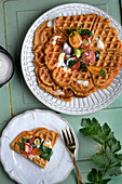Vegan sweet potato waffles with tomato salsa