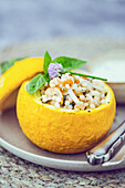 Stuffed floridor squash with couscous pearls (vegetarian)